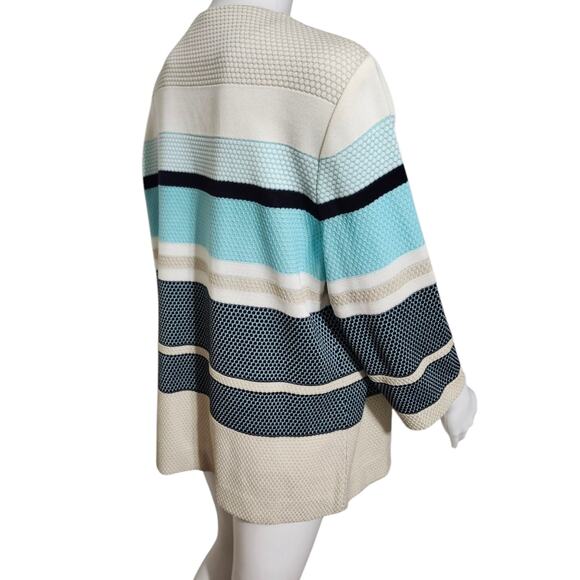Misook Cardigan Jacket Womens Large Blue Brown Knit Colorblock Stripe Open Front - Picture 11 of 12